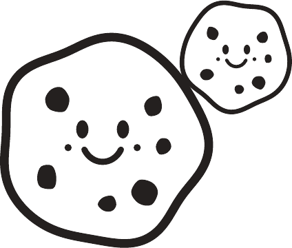 Dos cookies sonrientes, dibujo de la caja No Crumbs